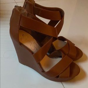 Jessica Simpson cross cross cognac colored wedge